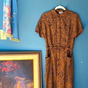 Silk 1990s Robbie Lee Leopard Shirtdress